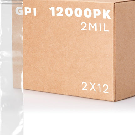 12,000 Case - 2" x 12" Long Zip Bags, 2 Mil, Clear Plastic Reclosable Zipper Poly Baggies, with Resealable Zip Top Lock Seal, for Incense, Necklaces, Jewelry, Medical Supplies, Beads & Seeds