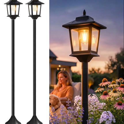 PASAMIC Outdoor Solar Post Lights, 2-Pack 63" Dusk to Dawn Solar Lamp Posts, Waterproof Floor Lamps, Warm White Pole Lights for Patio with Replaceable Bulb