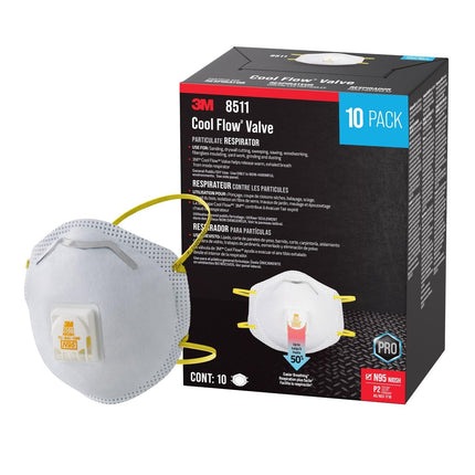 3M, N95 Respirator 8511, N95, Features Cool Flow Exhalation Valve, Relief from Dusts and Certain Particles During Sanding, Pollen, Mold Spores, Dust Particles (8511Db1-A-Ps), 10 Count