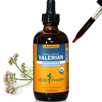 Herb Pharm Valerian Alcohol-Free Extract: Organic Liquid Glycerite for Sleep & Relaxation, Calming Nighttime Sleep Support Supplement for Adults, Sugar-Free, Up to 24 Week Supply, 4 oz