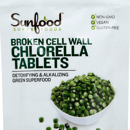 Sunfood Superfoods Broken Cell Wall Chlorella Tablets - Chlorophyll, Chlorella Green Algae Tablets for Women & Men, Source of Protein, Iron, Beta Carotene & B Vitamins, Non GMO, Vegan - 2 oz Bag