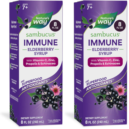 Nature's Way Sambucus Immune Elderberry Syrup,Elderberry Extract,Vitamin C and Zinc with Propolis&Echinacea for Immune Support*,with Superfood Antioxidants(1),8 Fl Oz (Packaging May Vary),(Pack of 2)