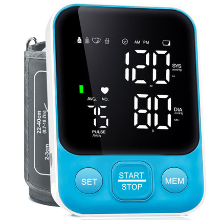 Blood Pressure Monitor Upper Arm Monitors for Home Use BP Machine with 2x120 Reading Memory Adjustable Arm Cuff 8.7"-15.7" Large Display with LED Background Light Storage Bag Light Blue
