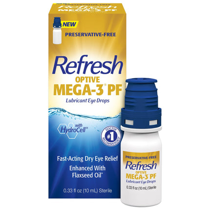 Refresh OPTIVE MEGA-3 PF Lubricant Eye Drops Preservative-Free Artificial Tears, 0.33 fl oz (10mL) (Pack of 2)