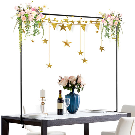 Over The Table Rod Stand with Clamps Adjustable Table Balloon Arch Stand for Party Wedding Anniversary, 34” to 98.43” Length, 30.25” to 47.25” Height(Color:Black)