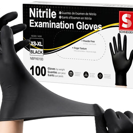 Schneider Black Nitrile Gloves, Gloves Disposable Latex Free, Powder Free