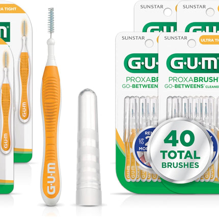 GUM Proxabrush Go-Betweens - Ultra Tight- Interdental Brushes - Soft Bristled Dental Picks for Plaque Removal Health - Safe for Braces & Dental Devices,10 Count (Pack of 8)