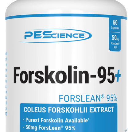 PEScience Forskolin-95+ Capsules, 95% Pure Forskolin from Coleus Forskohlii Extract with Hemerocallis Fulva Extract, Patented ForsLean, 50mg, 60 Count