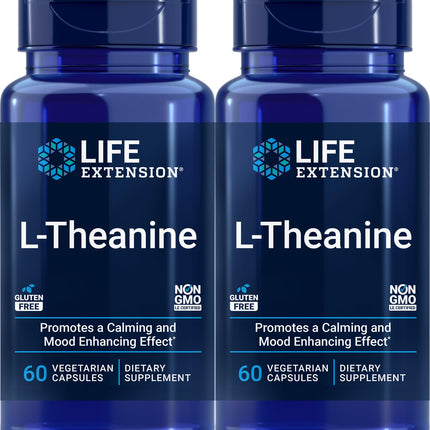 Life Extension L-Theanine, 60 Vegetarian Capsules (Pack of 2) - Amino Acid Derived from Tea - Gluten-Free, Non-GMO