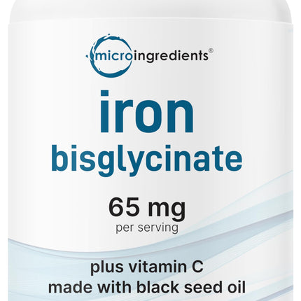 Micro Ingredients Iron Bisglycinate 65 mg Per Serving, 240 Softgels | Iron Supplement for Women & Men | Chelated Formula with Vitamin C & Black Seed Oil | Non-GMO, Gluten Free