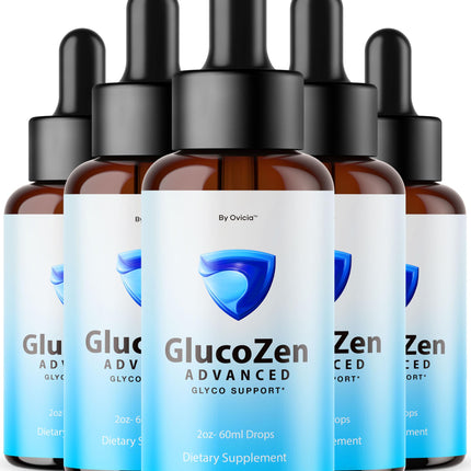 (5 Pack) Glucozen Drops - Official Gluco Zen Oral Liquid Drops Advanced Premium Formula Maximum Strength, All Natural Ingredients Vitamins for Overall Health & Wellness, 5 Bottles for 5 Months