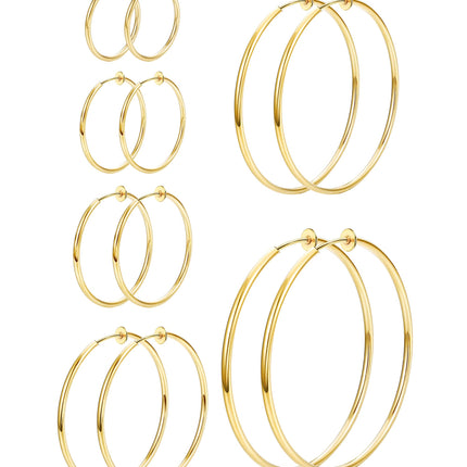 6 Pairs Clip On Hoop Earrings for Women Fake Spring Hoop Earrings, Gold