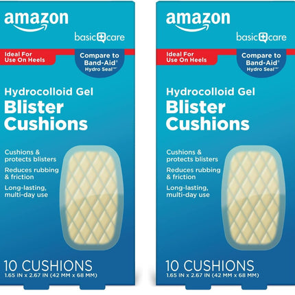 Amazon Basic Care Extreme Hydrocolloid Gel Blister Cushion Bandages, Self-Adhesive, Reduces Rubbing & Friction, Long-Lasting Multi-Day Use, 1.65 in x 2.67 in, 10 ct (Pack of 2)