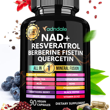 Adndale Liposomal NAD Supplement. Longevity Formula NMN Supplement Alternative. 90CT Advanced NAD+ Resveratrol