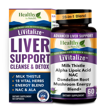 LiVitalize 28-in-1 Liver Health Support with Milk Thistle – Liver Cleanse & Detox Supplement - Dandelion NAC Alpha Lipoic Acid Artichoke Reishi Chaga Turkey Tail Mushroom Formula 1540mg, 60 Capsules