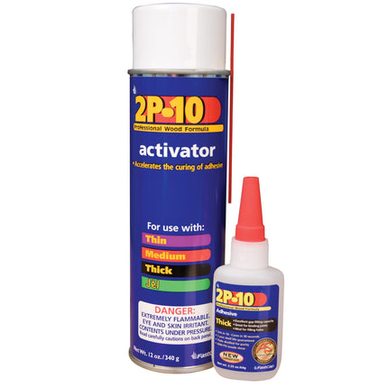 FastCap 2P-10 SoloKit - Instant Adhesive & Activator Set Professional Woodworking Glue Kit (12 oz Activator + 2 oz Thick Adhesive)