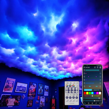 Neisouf USB 3D Cotton Thundercloud LED Light, DIY RGB+IC Chasing Ceiling Cloud Lights with APP and Remote Control for Room Decor 10ft