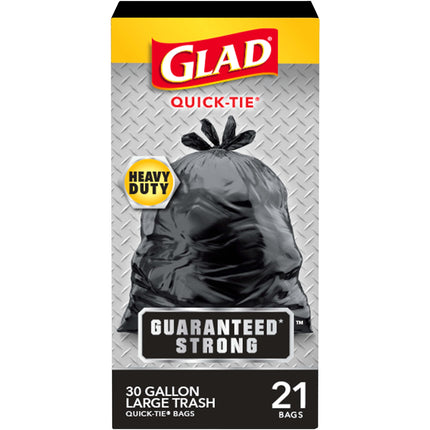 Glad Trash Bags, Strong Quick-Tie Large Garbage Bags - 30 Gallon - 21 Count (Package May Vary)