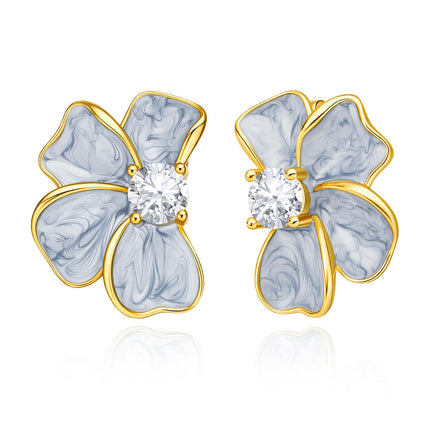 Cicy Bell Flower Stud Earrings for Women 18K Gold Plated 925 Sterling Silver Posts Cubic Zirconia Petal Statement Earrings Trendy Festival Vacation Jewelry Gifts