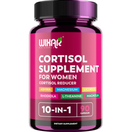 WIXAR Cortisol Supplements for Women with Ashwagandha, Magnesium, L-Theanine, Rhodiola Rosea - for High Cortisol Balanace Manager - for Sleep Support, Mood & Focus Supplement - 90 Capsules