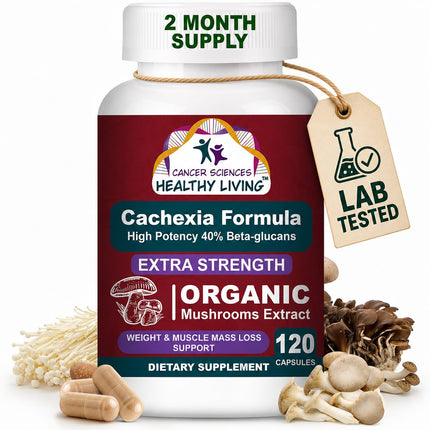 Cachexia Supplement, USDA Certified Organic Mushrooms Extract Capsules, Extra Strength 1,500 mg, High Potency 40% Beta-Glucans, Immune & Metabolic Support, Weight & Muscle Mass Support