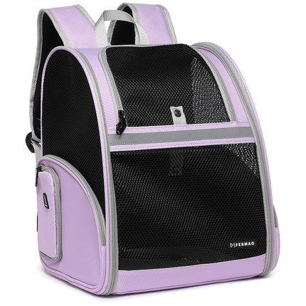 Cat Backpack Carrier for Small Dogs and Medium cat Puppy Kitten Bunny Pet Carrier Backpack Collapsible with Fully Ventilated Mesh with Safety Leash (Purple, 12.9" L x 10.62" W x 15.5" H - M)