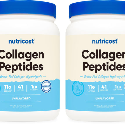 Nutricost Pure Collagen Hydrolysate (Bovine) Powder (2 Pack) - Grass Fed Bovine Collagen, 1LB Per Bottle