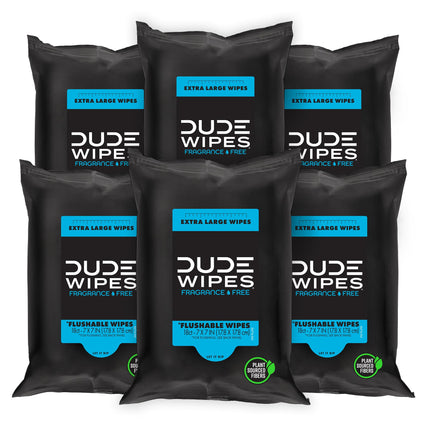 DUDE Wipes - Flushable Wipes Travel Package, Extra Large - Unscented - with Vitamin E & Aloe - Septic and Sewer Safe, 18 Count (Pack of 72)