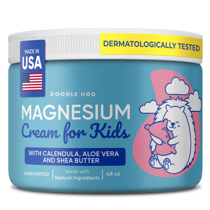 DOODLE HOG Magnesium Cream for Kids - Soothing Relief & Relaxation with Calendula, Aloe Vera, Shea Butter - Bedtime Magnesium Lotion for Kids Sleep - (4 oz, Unscented)