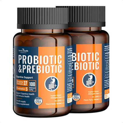 Anven Health 100 Billion Probiotics for Men and Women 27 Strains 5 Organic Prebiotics for Gut Digestive & Immune Health, Supports Diarrhea Gas Bloating, Non-GMO, Zero Fillers – Made in USA丨120 Caps