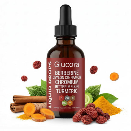 FMRFMR Glucora Berberina Liquida Gotas, Glucora Ceylon Cinnamon Berberine Liquid Gotas | 10-in-1 Herbal Formula | Sugar-Free, Vegan Liquid Supplement | 2 fl oz