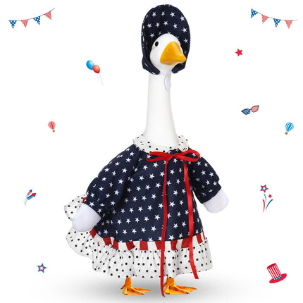 Yeyeplum 4th of July Goose Outfit Set for 23'' Plastic Lawn Porch Goose Statue Clothes Patriotic Skirt with Flag Independence Day Costume for 4th of July Outdoor Patio Yard Lawn(Star Pattern Hat)