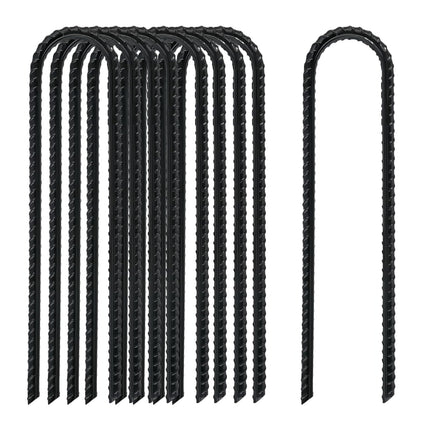 8 Inch Rebar Stakes Heavy Duty, 10 Pack Garden Stake U-Hook, Electrostatic Rust Proof Metal Stakes for Tent, Landscape,Outdoor Decorations, Fabric Ground Cover, Tube Fixing