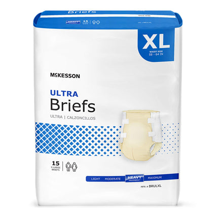 McKesson Ultra Briefs, [15 Count], XL, 58-64 in. Incontinence Adult Diapers, Heavy Absorbency, Unisex, Disposable, Elastic Leg Gathers and Contoured Fit for Men and Women