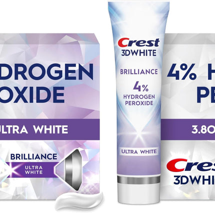 Crest 3D White Brilliance Pro Whitening Toothpaste | Anticavity Fluoride | 4% Hydrogen Peroxide | Pack of 2 | 3.8 oz