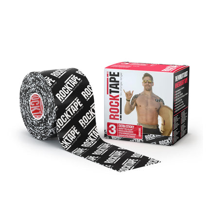 RockTape Extra Sticky 2" x 16.4' Kinesiology Tape (Logo,Black), Athletic Tape for Muscle Pain Relief, Injury Recovery, Microscopic Skin Lifting & Decompression, Sweat & Water Resistant, Hypoallergenic