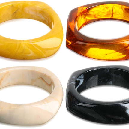 Landical 4 Pcs Colorful Square Acrylic Resin Bangle Bracelet Wide Geometric Irregular Wristbands Women(Classic Colors)