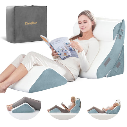 Kingfun 4PCS Orthopedic Bed Wedge Pillow Set for After Surgery, Memory Foam Support Pillow for Back, Neck and Leg Pain Relief, Adjustable Triangle Pillow - Acid Reflux, Anti Snoring & GERD