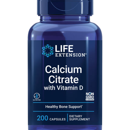 Life Extension Calcium Citrate with Vitamin D, Super-absorbable Calcium to Support Optimal Bone Health, Gluten-Free, Non-GMO, 200 Capsules