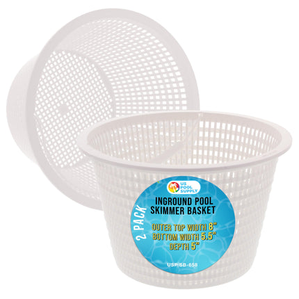 U.S. Pool Supply Swimming Pool Plastic Skimmer Replacement Basket (Set of 2) - Skimmer Basket for Inground Pool, Skim Filter Remove Leaves and Debris - 8" Top, 5.5" Bottom, 5" Deep - Not Weighted