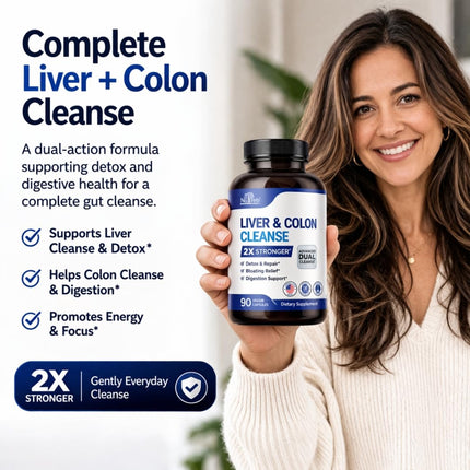 Nutreb Liver & Colon Cleanse - 2X Stronger - Liver Cleanse Detox & Repair - Colon Cleanser & Detox - Premium Milk Thistle Supplement - Men & Women - Vegan 90 Capsules