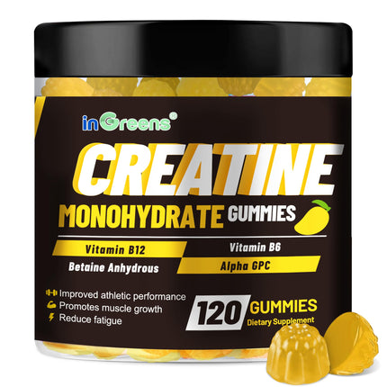 Creatine Monohydrate Gummies 6g for Men & Women, Potent Creatine Supplement, Chewables Creatine for Energy Boost, Increase Strength and Build Muscle, Gluten-Free, Sugar Free,120 Count