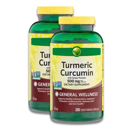 KP+ Turmeric Curcumin with Ginger Powder 500 mg | 250 Veg Capsules | Pack of 2