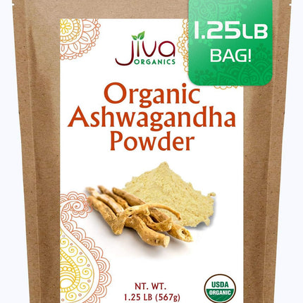 Jiva Organics Ashwagandha Root Powder 1.25 Pound (20oz) - Gluten Free, Indian Ginseng, Raw, Pure, Non-GMO, Lab Tested Ayurvedic Indian Powder