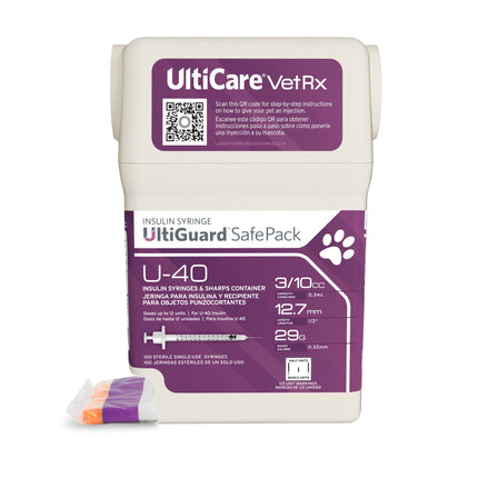 UltiGuard Safe Pack U-40 Pet Insulin Syringes, 3/10cc, 29G x 1/2", 100Ct HU