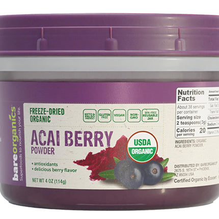 BareOrganics Acai Powder - Superfood Powder, Organic Freeze Dried Acai Berry Powder, 4 Oz