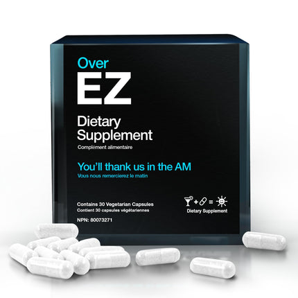 OVER EZ Pre-Drink Supplement - [$1.30 x Serving] Party Recovery & Prevention Pills for a Night Out & Better Mornings, Milk Thistle, Amino Acids, Vitamin Bs (30 Servings)