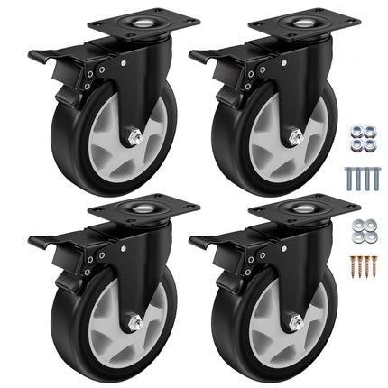 ASHGOOB 5" Heavy Duty Plate Casters, 1400 Lbs Dual Brake - Set of 4