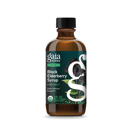 Gaia Herbs Black Elderberry Syrup Kids Daily - Delicious Immune Support Supplement for Kids* - Organic Black Elderberries & Honey - USDA Certified Organic Syrup - 3 Fl Oz (About 18 to 26 Servings)