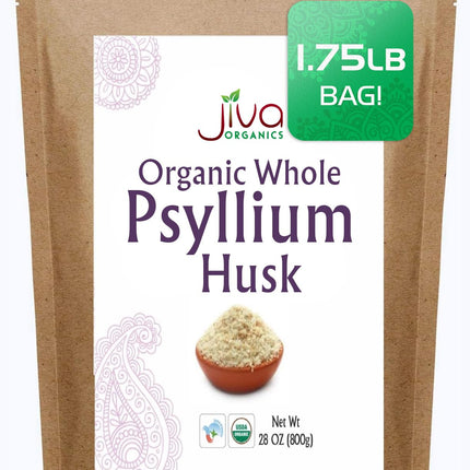 Jiva Organics Whole Psyllium Husk (Isabgol) 1.75 LB (28 Oz) Jumbo Bag - Non-GMO, Unflavored - Keto Friendly, Soluble Fiber